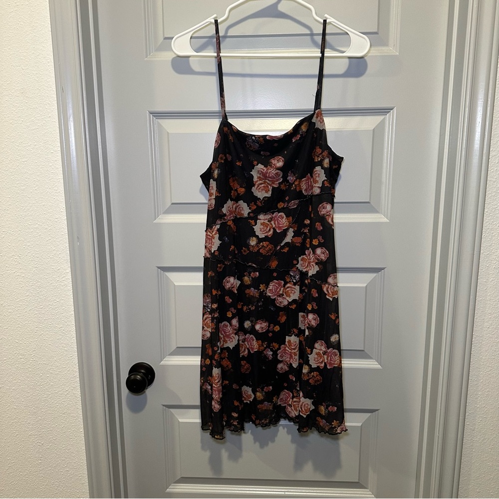 Arizona Jeans Co Black/Pink Floral Print Mesh Overlay Mini Dress size XL